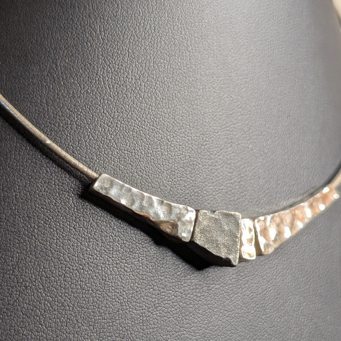 925 Sterling Silver Wire Cable Multi Color/Finish Hammered Bead 16" Necklace