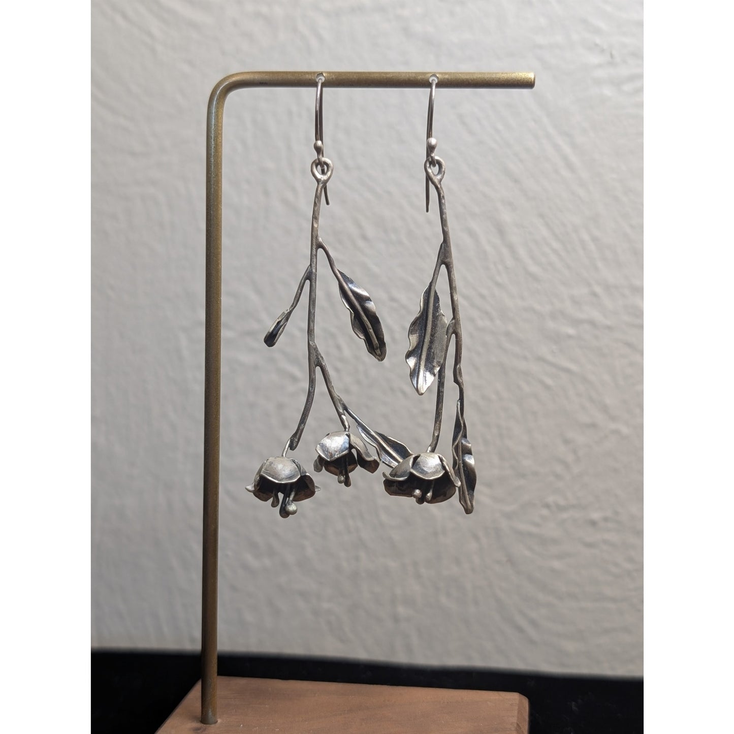 Long Stem Flower Artisan Designed Argentium Sterling Earrings