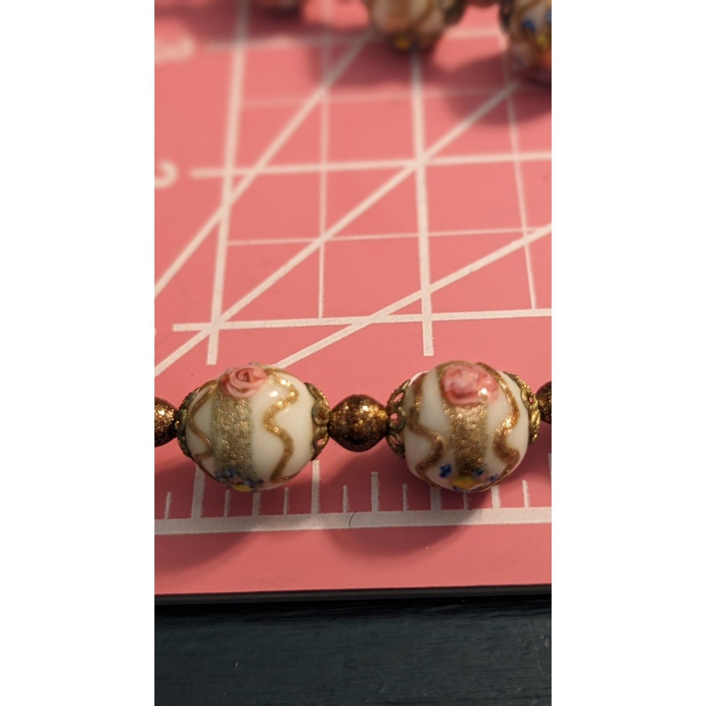 Vintage Venetian Glass Wedding Cake White Bases Roses 16" Necklace