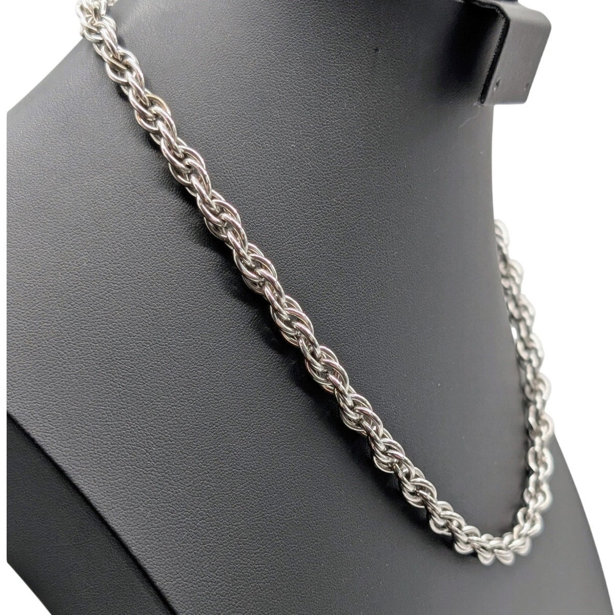 Vintage Heavy Thick Silver Tone Rope Chain Hook Clasp 20.5" Necklace