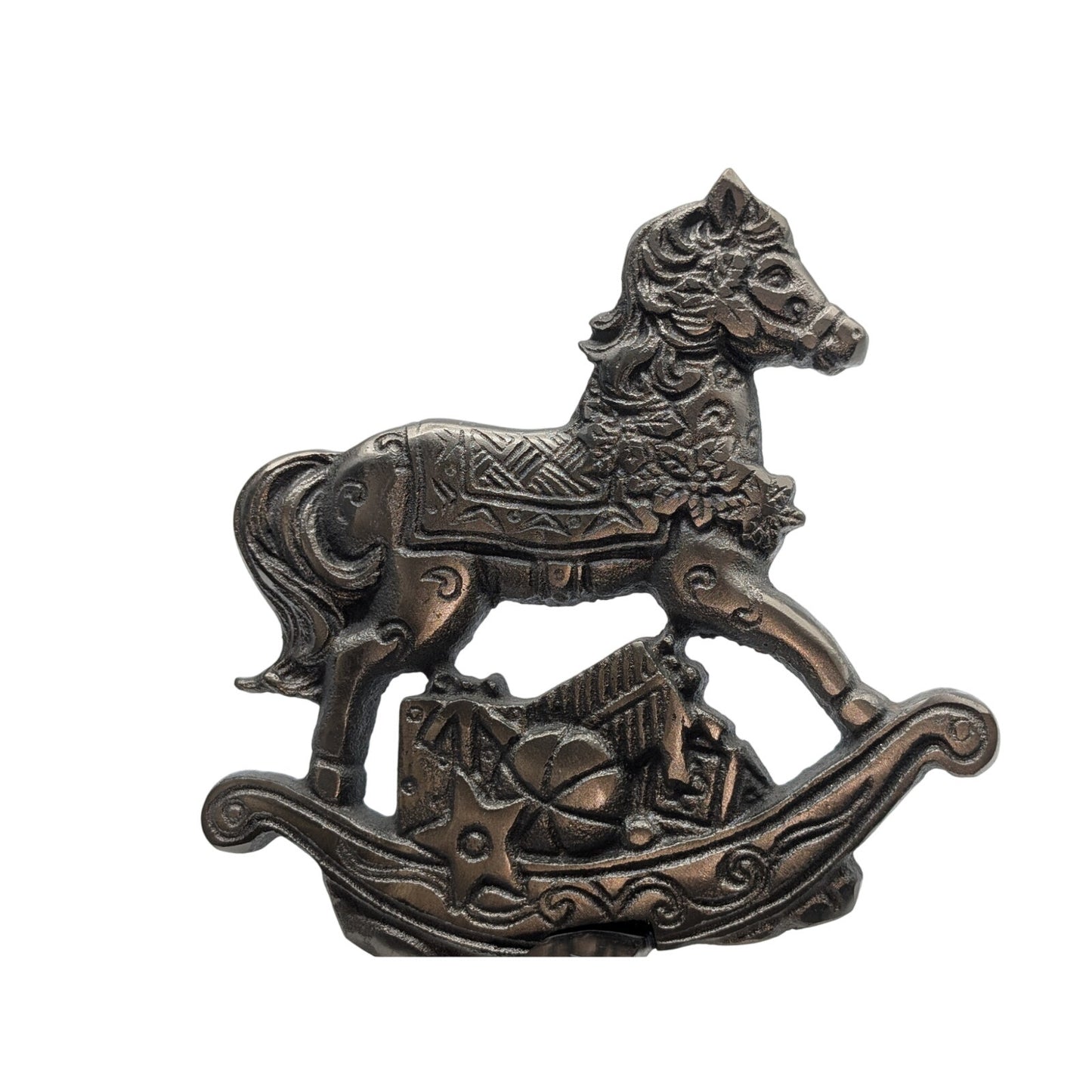 Christmas Heavy Cast Iron Silver Rocking Horse Stocking Hanger
