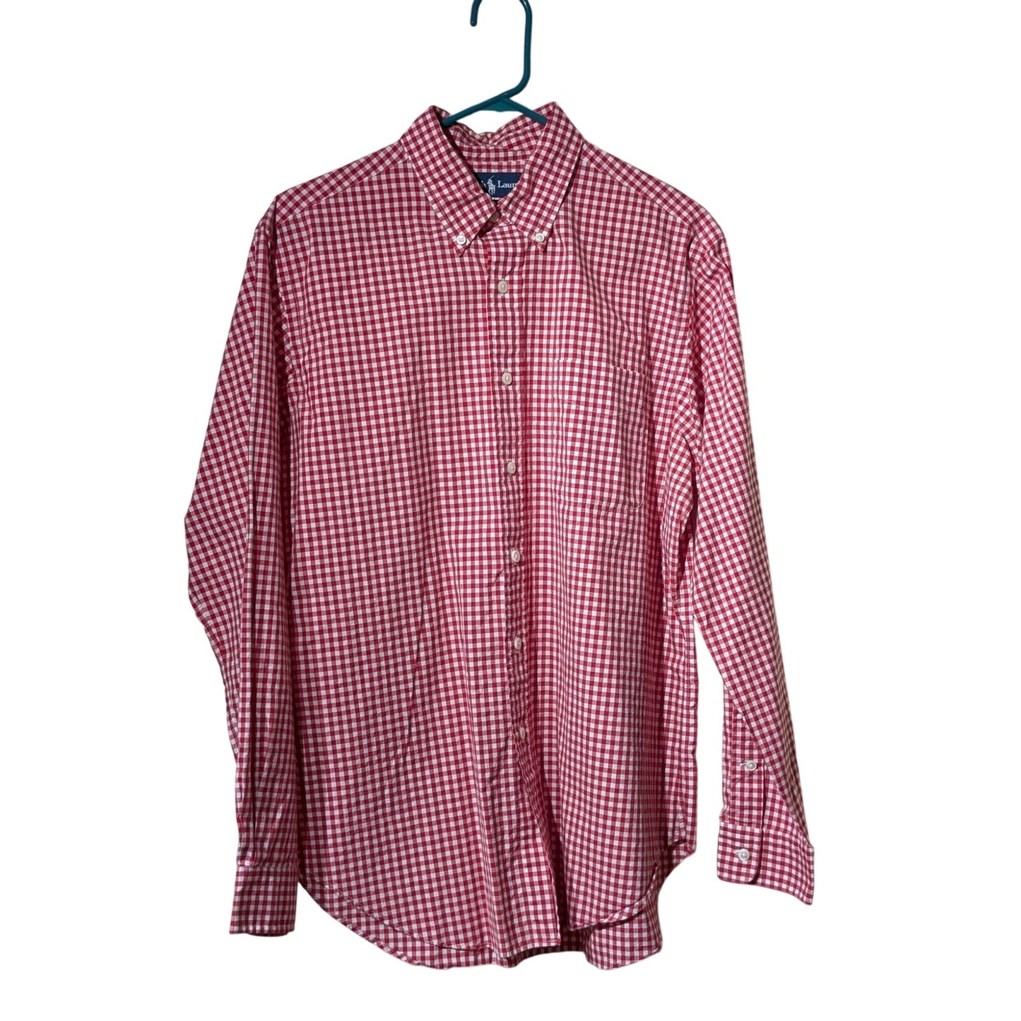 Vtg Ralph Lauren Classic Fit Red Gingham Check Cotton Button Down Shirt Size L
