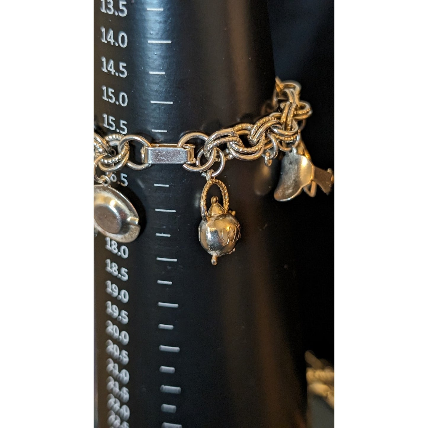 1930 Vintage Silver Plated Western Cowboy 3D Charm Bracelet W/ Foldover Clasp