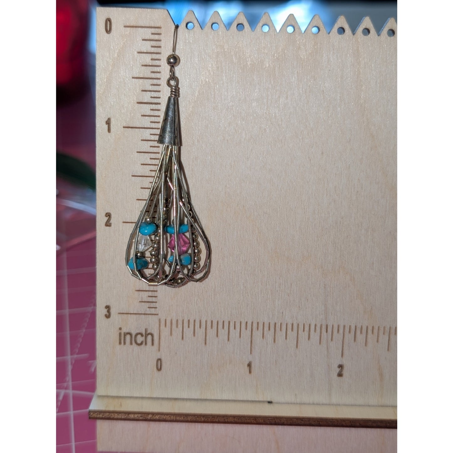 VTG Sterling Native American Liquid Silver Turquoise Crystal Bead Earrings
