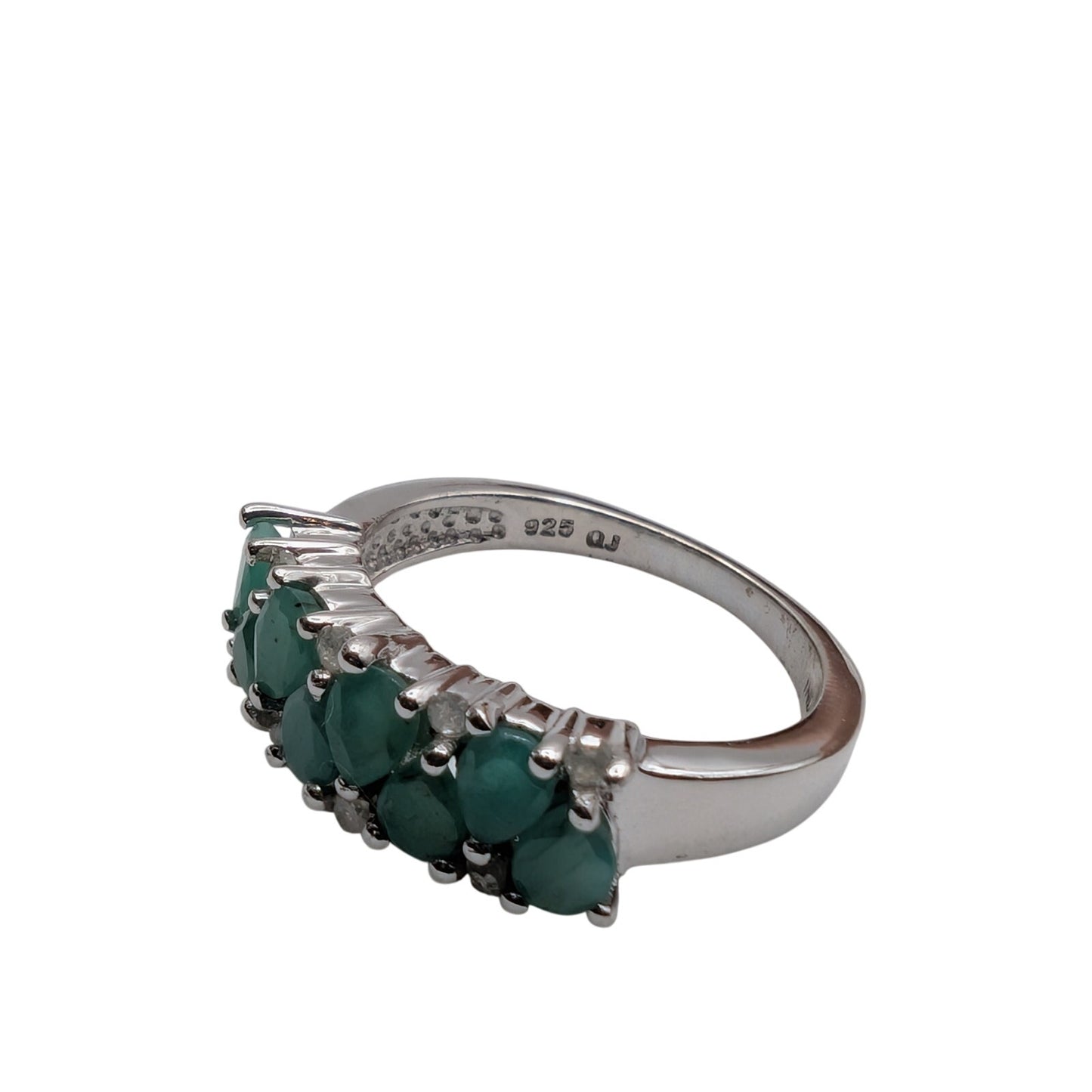 925 Sterling Silver Emerald & Diamond Ring Size Almost 6