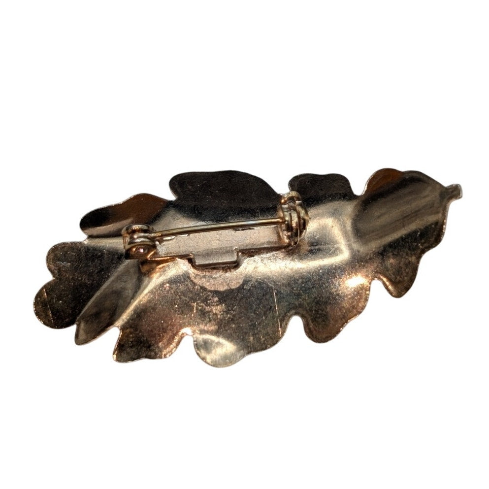 Vintage Gold Tone Green Butterfly On Leaf Brooch