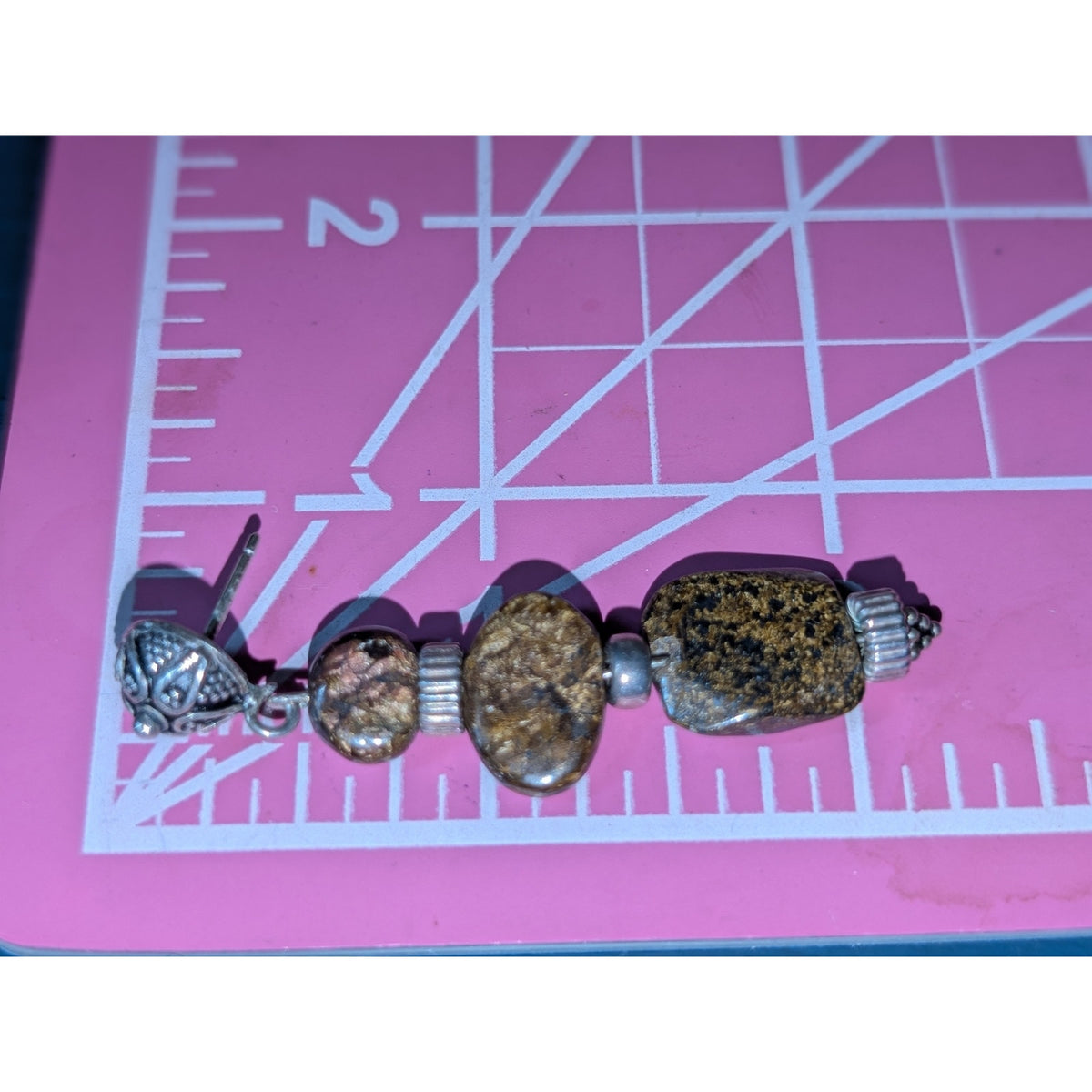 Vintage Brown Stone Sterling Silver Dangle Bead Post Earrings