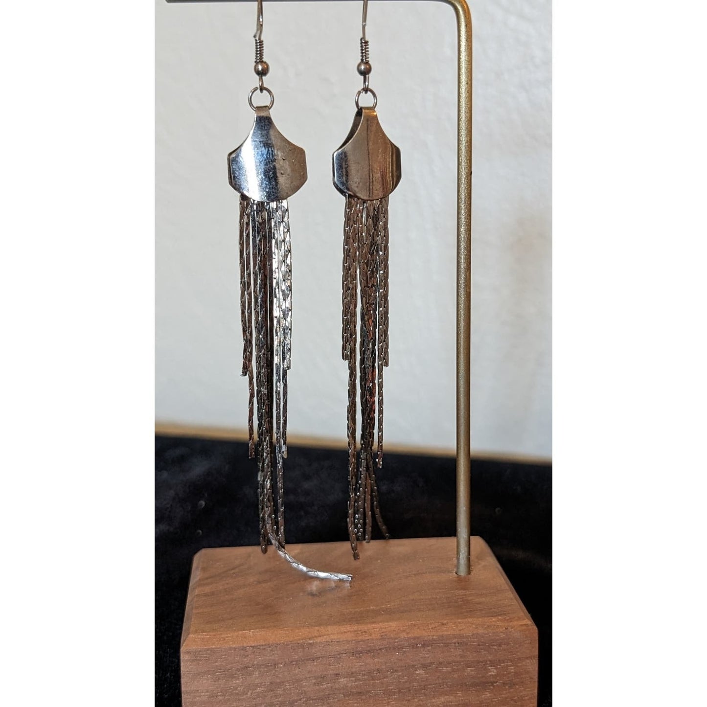 Long Multi-Chain Gun Metal Dangle French Wire Earrings