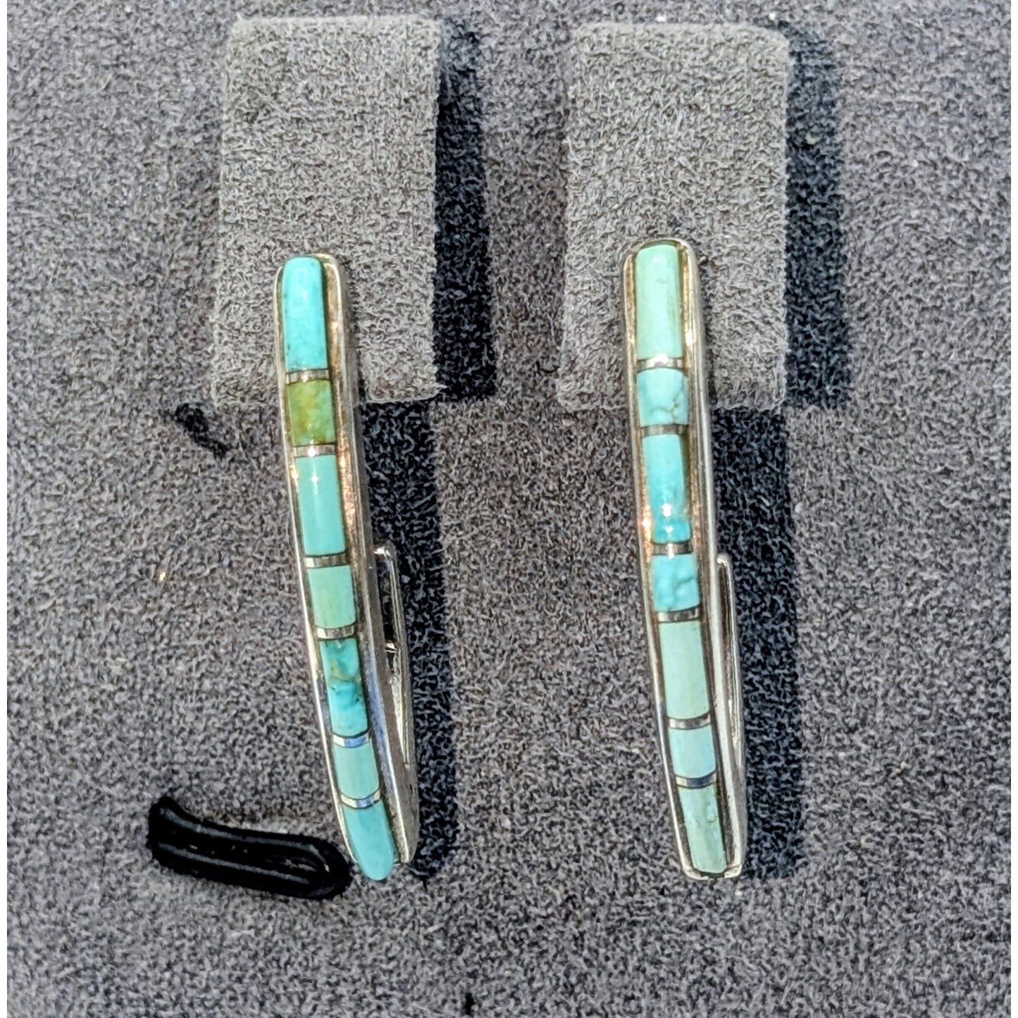 Vintage 925 Sterling Silver Marked 'M' Zuni Turquoise Inlay 3/4 Hoop Earrings
