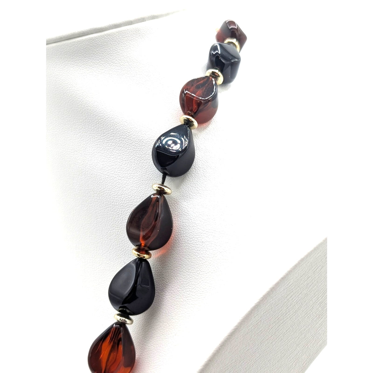 Vintage Acrylic Tortoise Shell Black Beaded Layering Neutral Statement Necklace