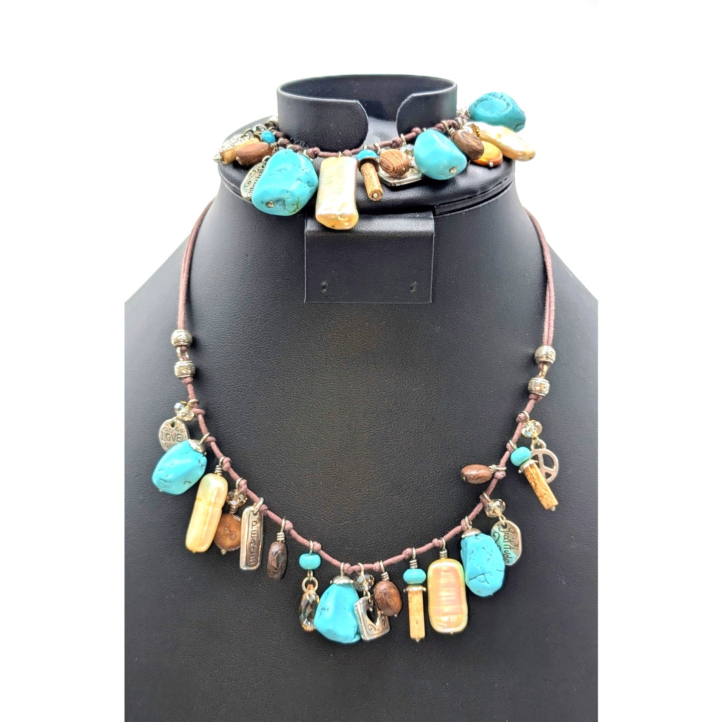 Brighton Imagine Love Peace Gratitude Charm Dangle Necklace & Bracelet Set