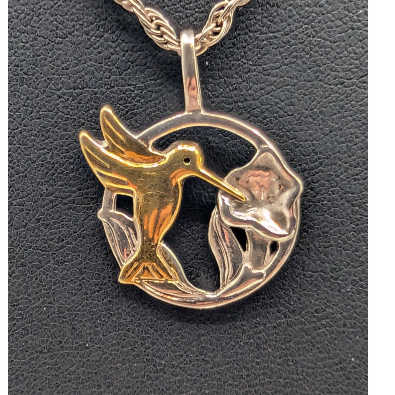 Vintage Shube Dakota West 925 Sterling Two Tone Hummingbird Rope Chain Necklace
