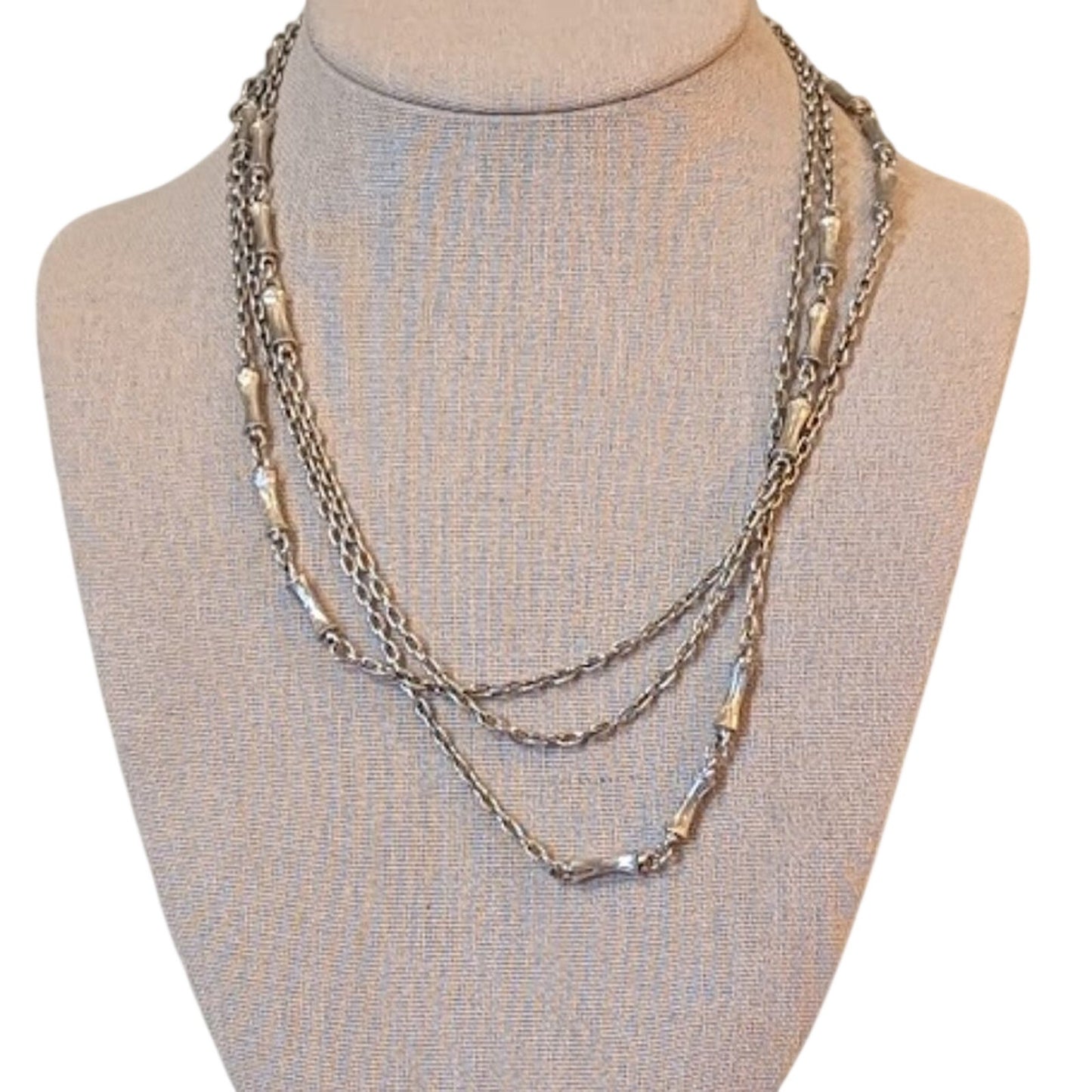 Vintage Long Silver Tone Chain with Silver Tone Stations