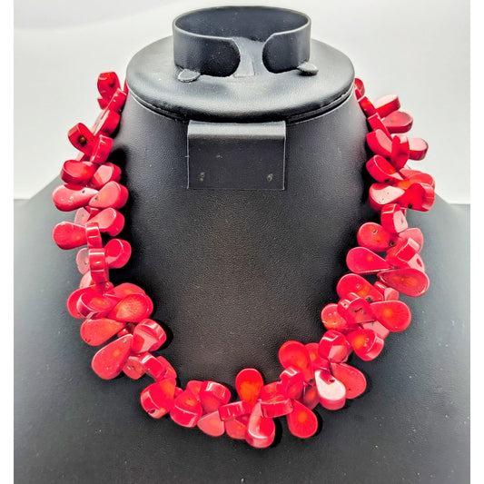 Chunky Red Coral Petal (Paddle) Bead 18" Necklace 156.68g