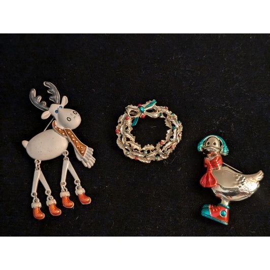Lot of Three Vintage Christmas Signed Brooches