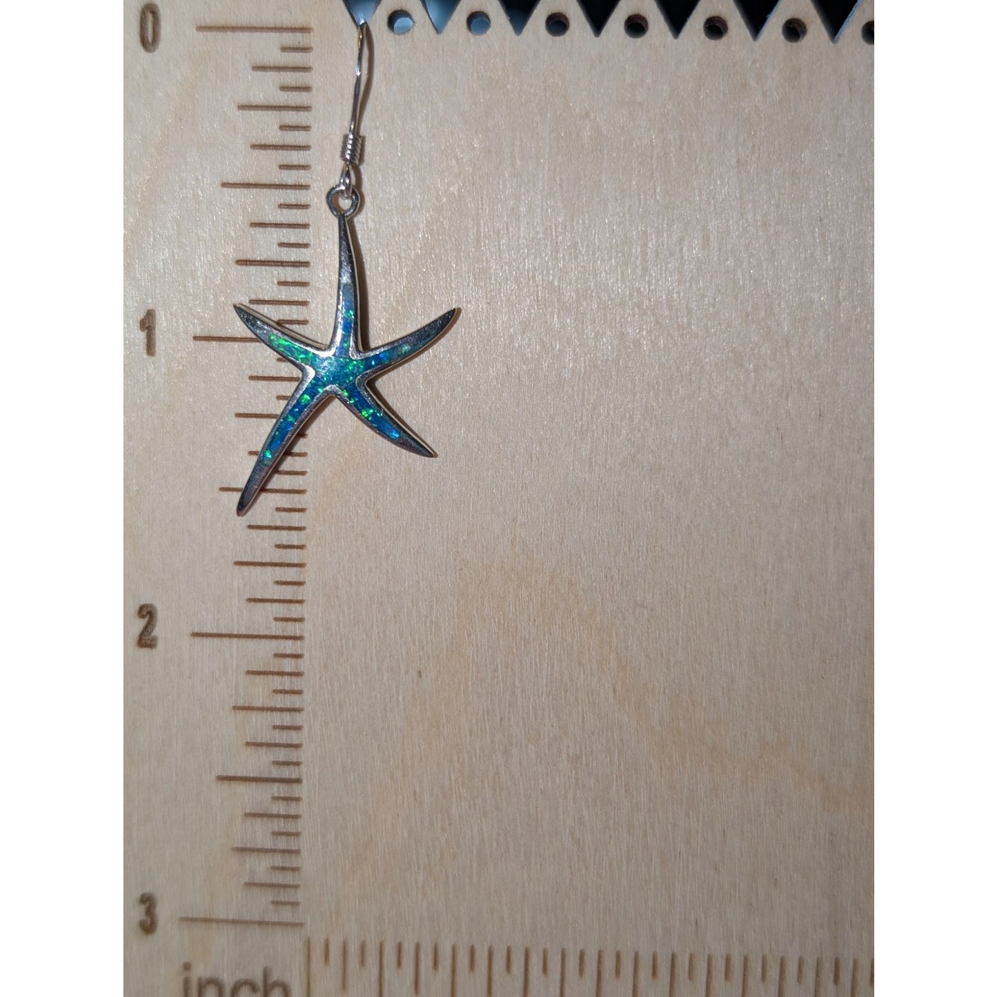 Vintage 925 Sterling Silver Opal Dancing Starfish Dangle Earrings