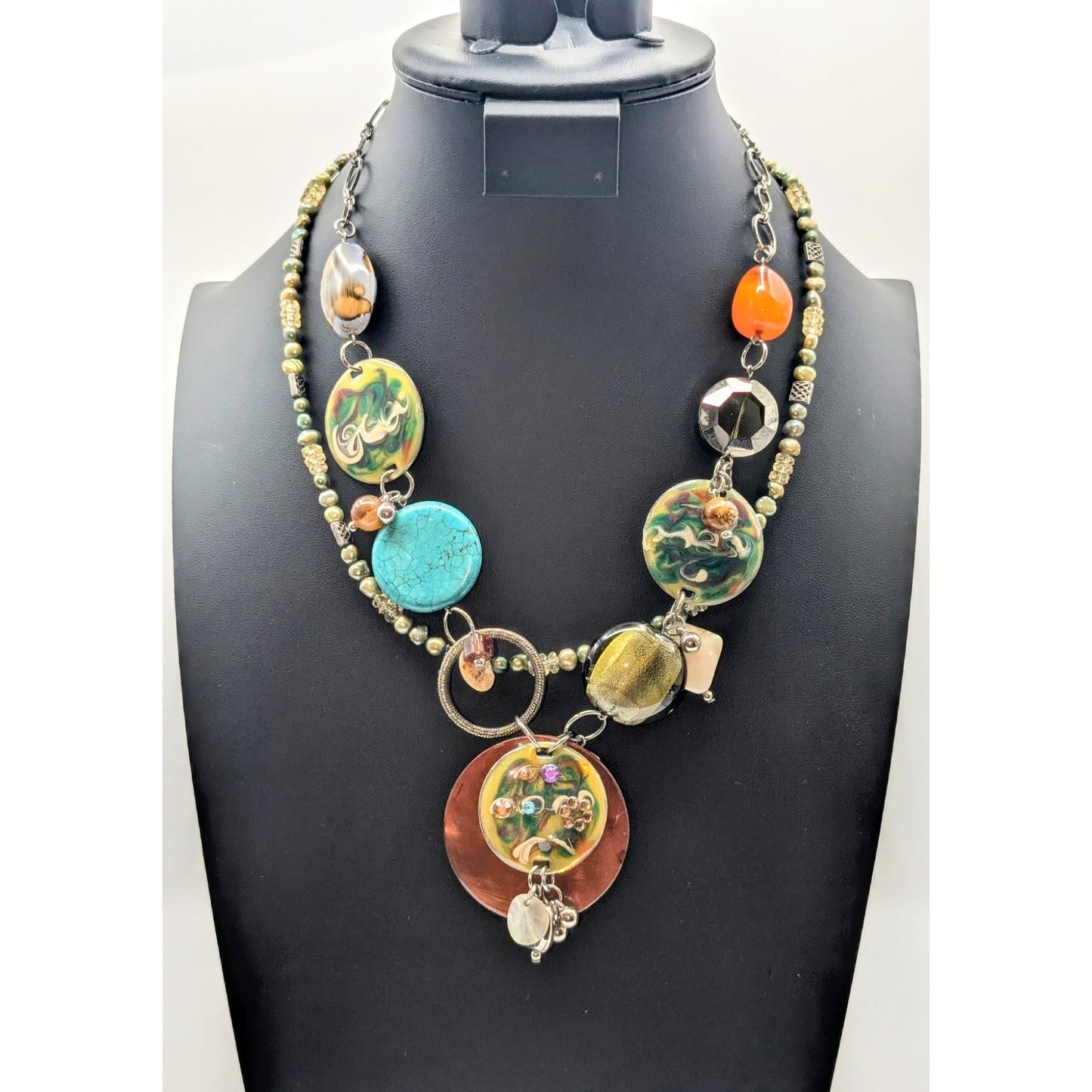 Green Freshwater Pearl Crystal Toggle Necklace & Beaded Fun Costume Necklace