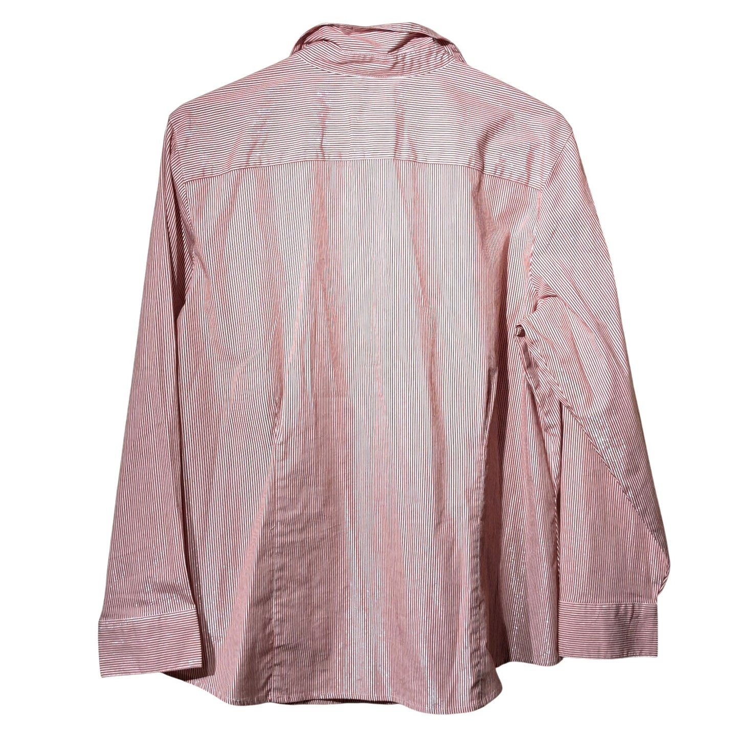 Chico's Red Silver Metallic Stripe Button Front Blouse Womens Size 3 (XL-16)