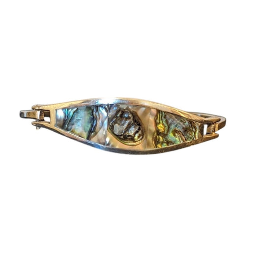 Vintage Alpaca Mexico Silver Inlay Abalone Hinged Bangle Bracelet