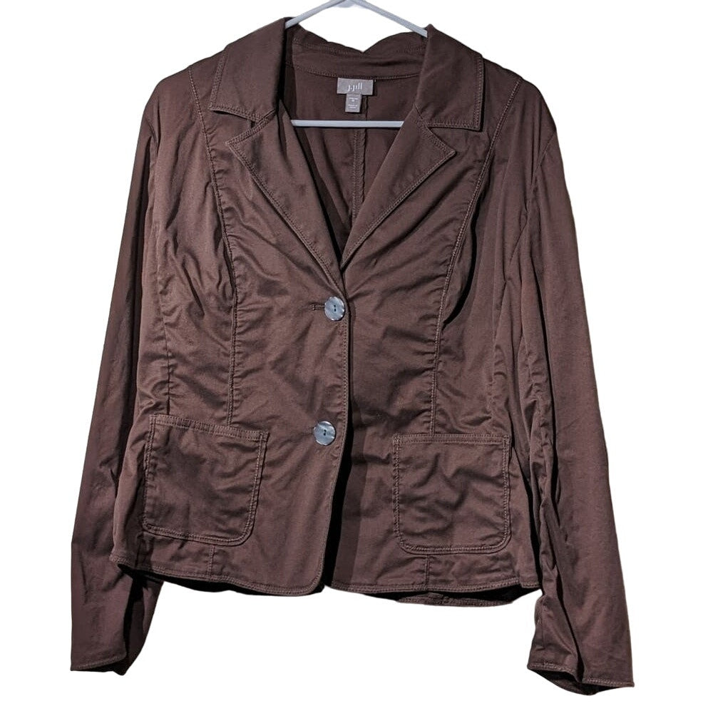 J. Jill Two Button Brown Cotton/Spandex Stretch Unlined Blazer Womens Sz M