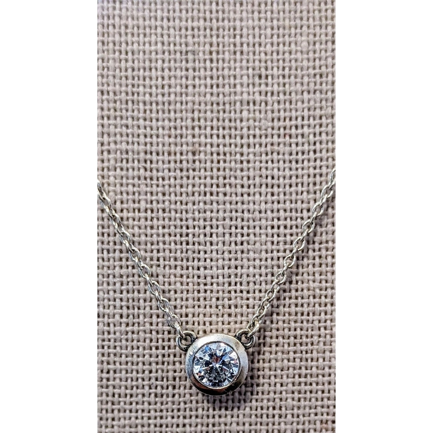 Marked 925 Sterling Bezel Set Crystal on 925 Sterling Lobster Claw Clasp Chain