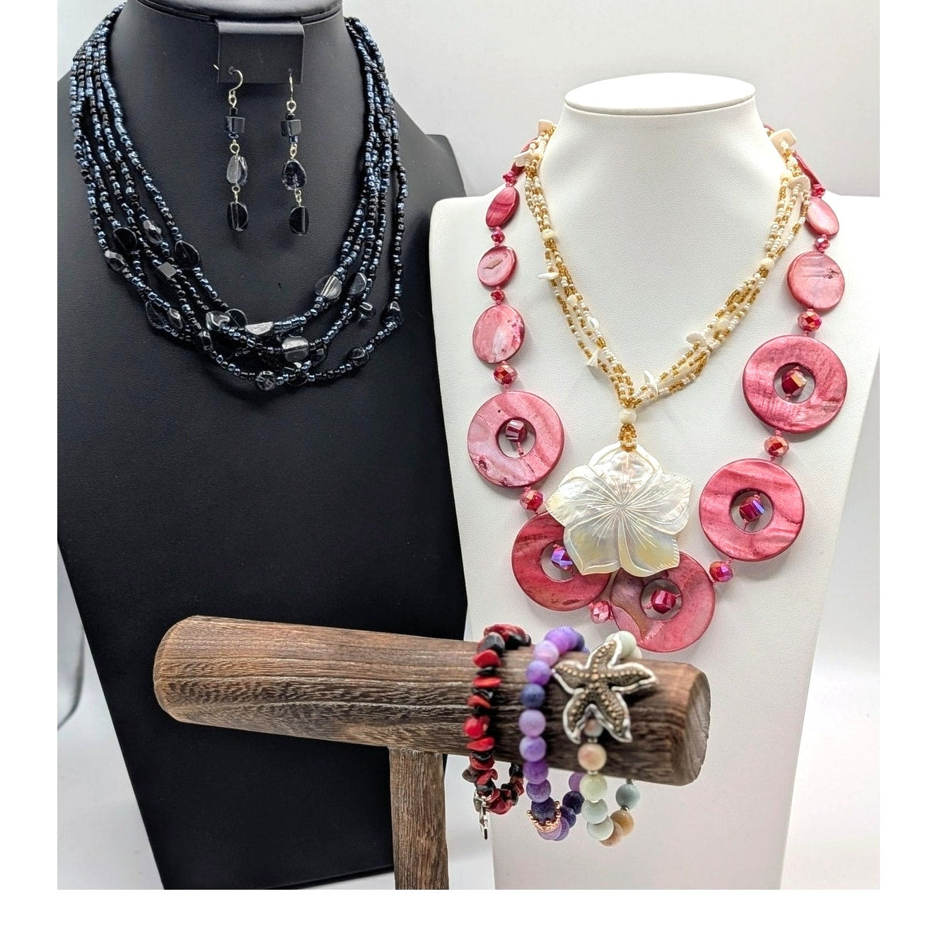 Seven Piece Shell Bead Beachy Coastal Lot of Jewelry