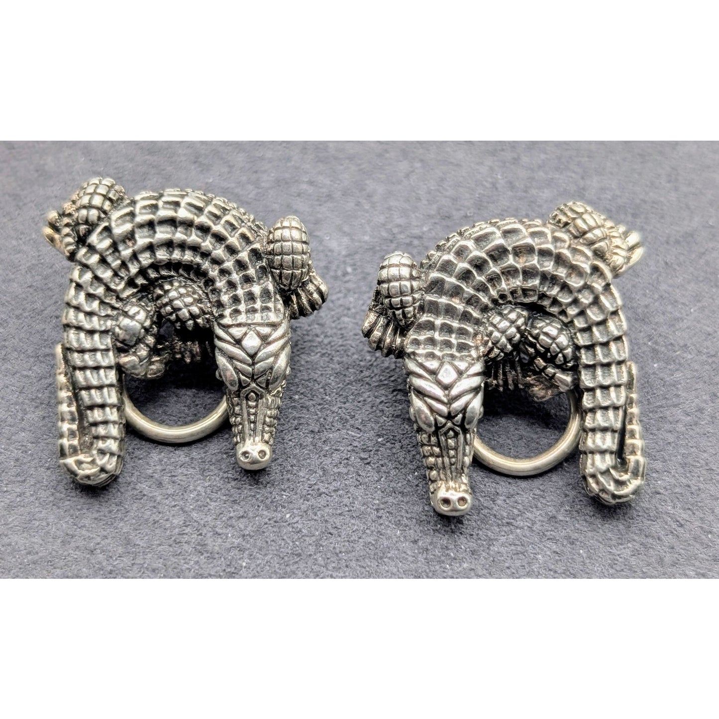 RARE! Signed Barry Kieselstein-Cord Sterling Alligator Omega Clip On Earrings