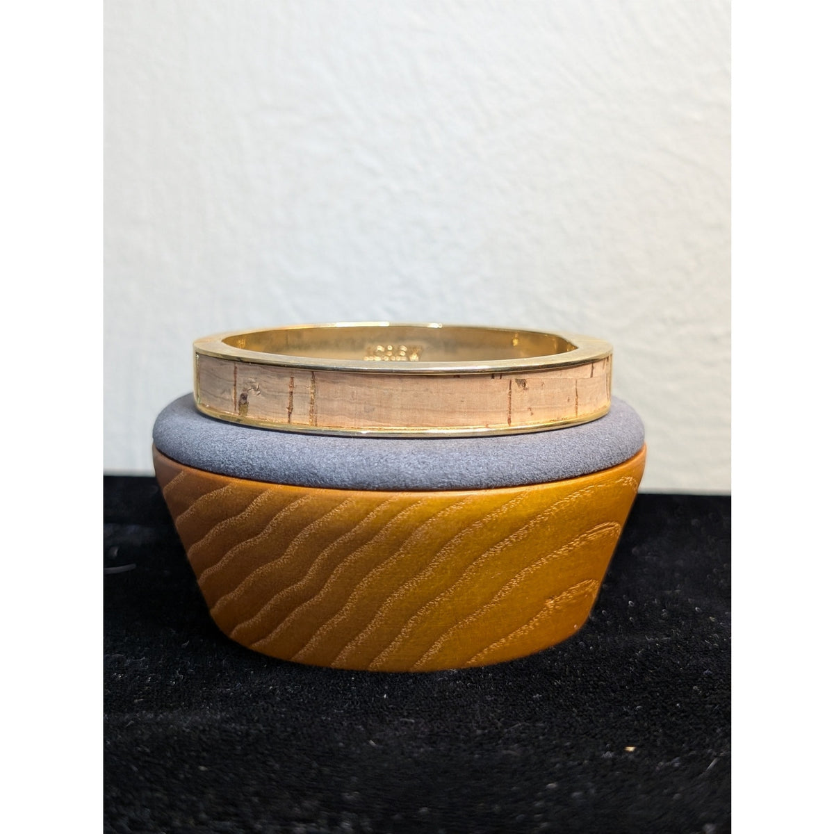 J. Crew Gold Tone Cork Hinged Oval Bangle Bracelet