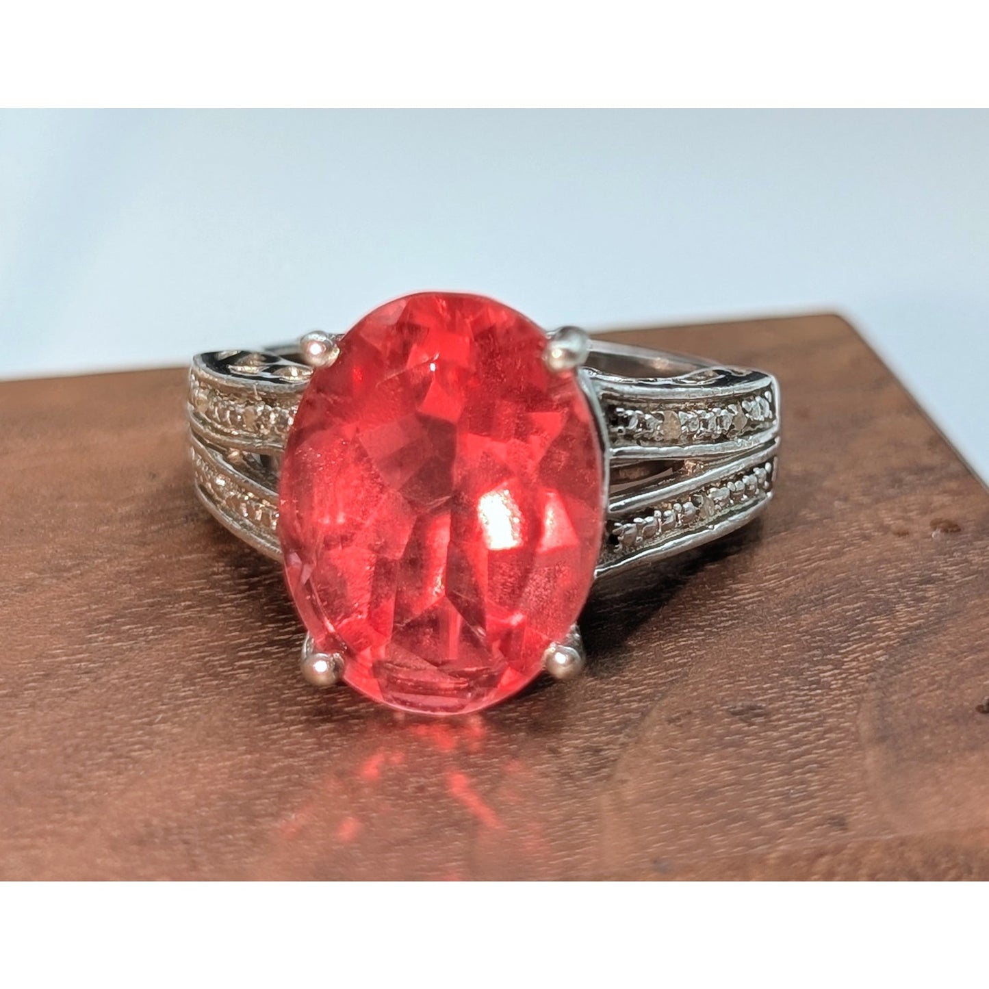 925 Sterling Silver Pinkish Orange Lab Created Gemstone Jewelry Set