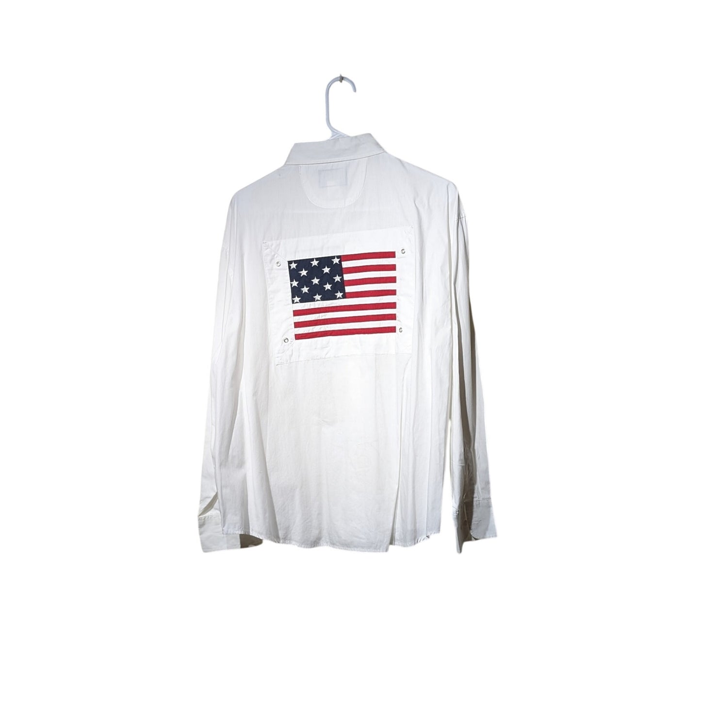 Vintage David Paul New York White Button Up USA Blouse W/ Flag Back Mens XL