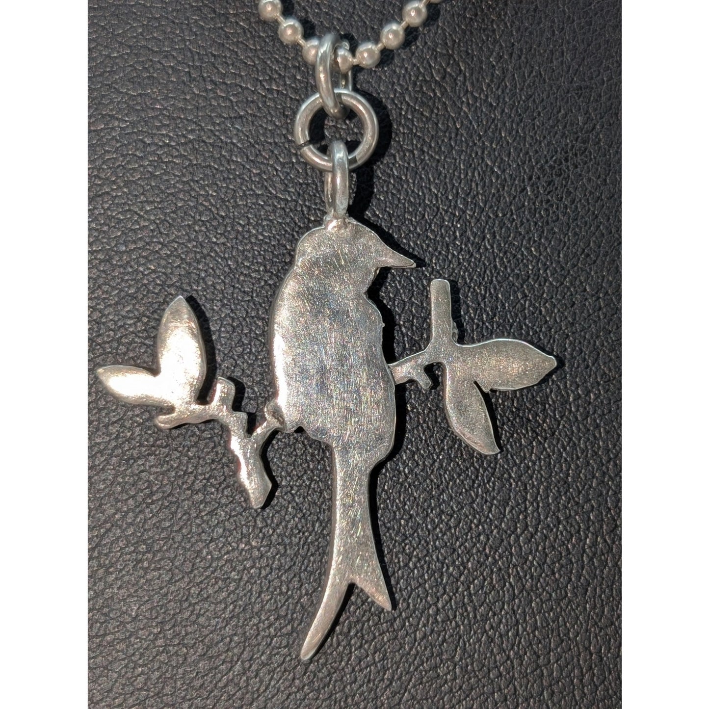 Vtg 925 Sterling Silver Bird on Branch Pendant Bead Ball Chain 17.5" Necklace