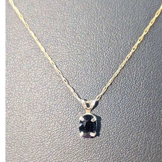 VTG 14K Marked & Tested Black Gemstone Pendant on 14K Yellow Gold Chain Necklace