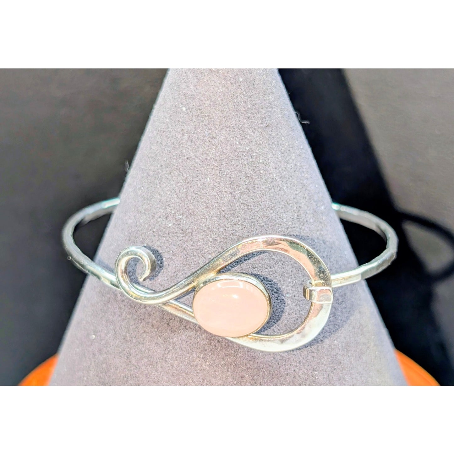 RLC Sterling Silver Rose Quartz Hook Clasp Bangle Bracelet