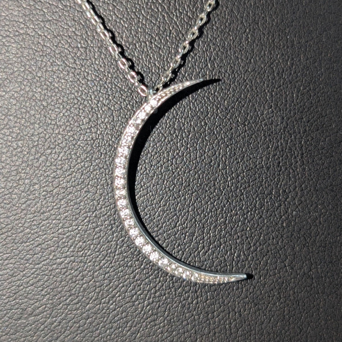 CZ Crescent Moon Pendant SB Hangtag Silver Tone Pendant 17"-18.5" Necklace