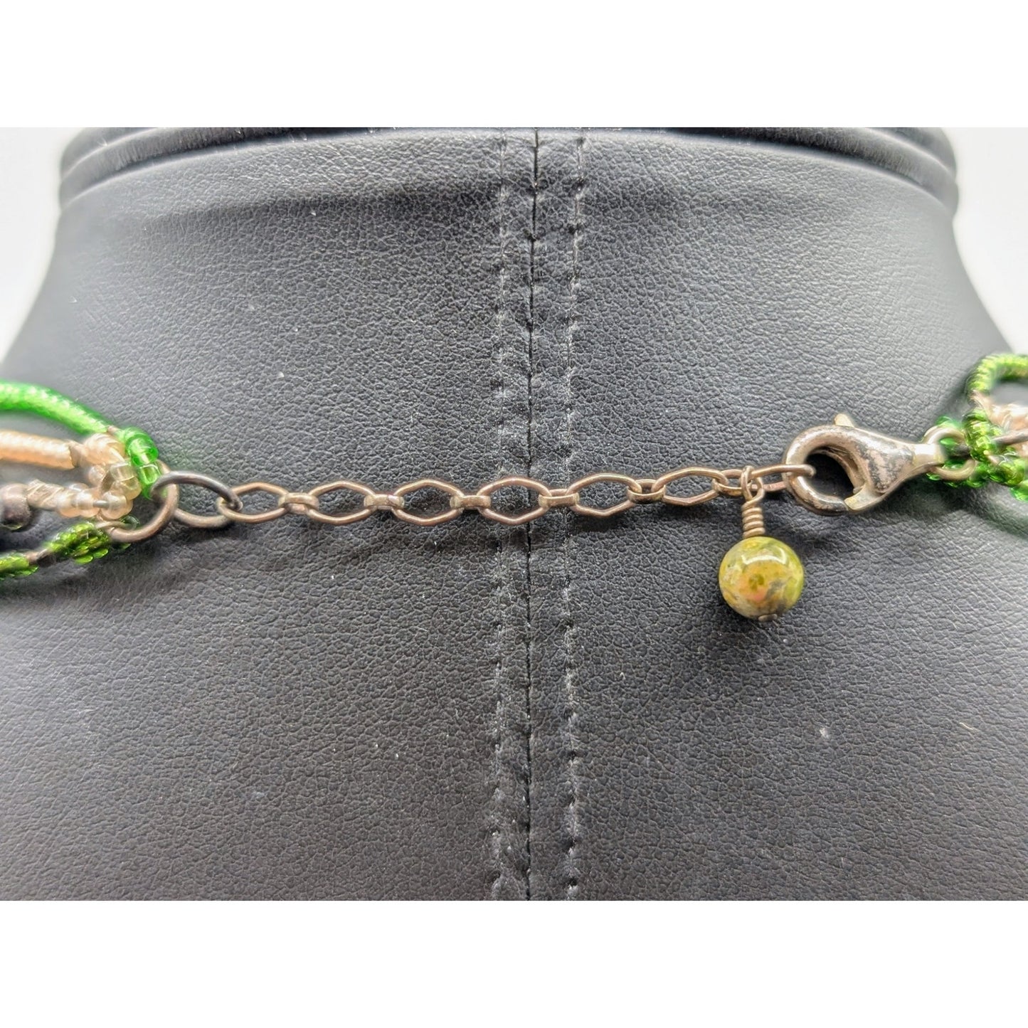 925 Sterling Silver Carved Unakite Stone Multi-Strand Seed Bead Necklace