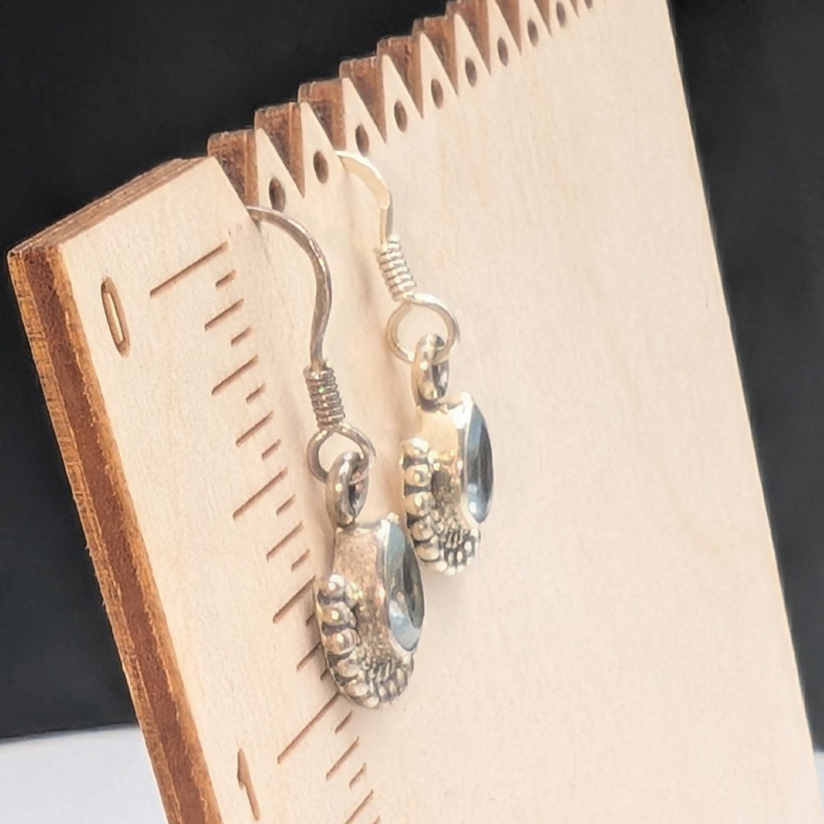 Vintage 925 Sterling Silver Blue Topaz Fan Dangle Earrings