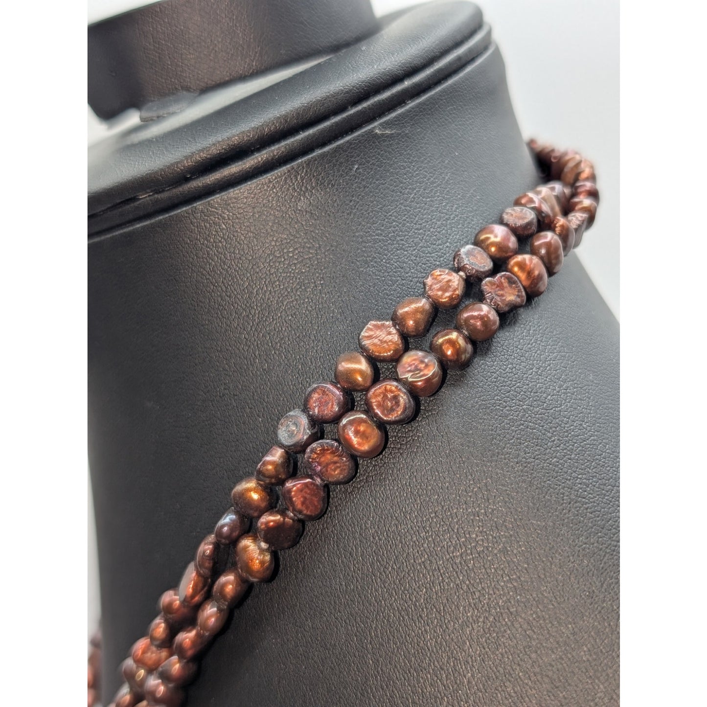 Vintage 52" Genuine Copper & Gold Lariat Style Open Ended Pearl Necklace