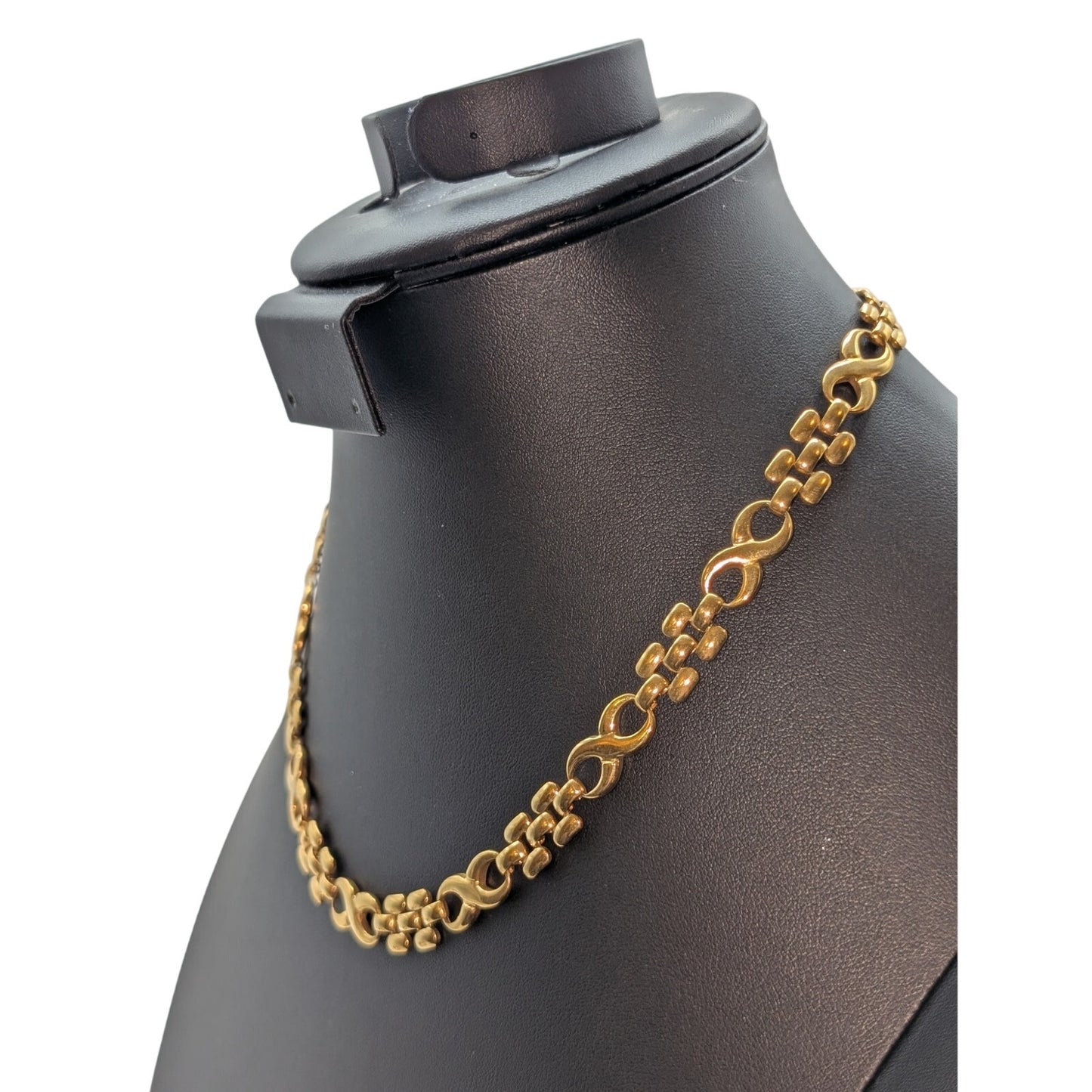 VTG Gold Tone Combined Figure Eight Panther Link Chain Fold Over Clasp Necklace