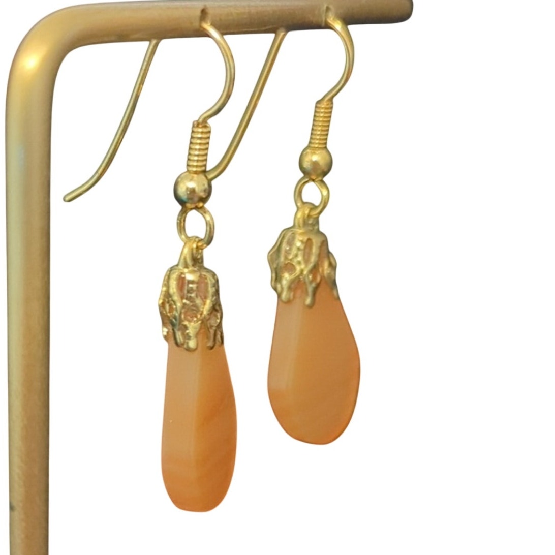 Handmade Brazil Agate Stone Teardrop Dangle French Wire Earrings