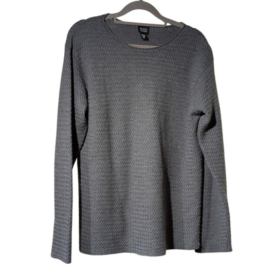 Eileen Fisher Grey Rolled Neck/Hem Textured Italian Yarn Sweater Sz M