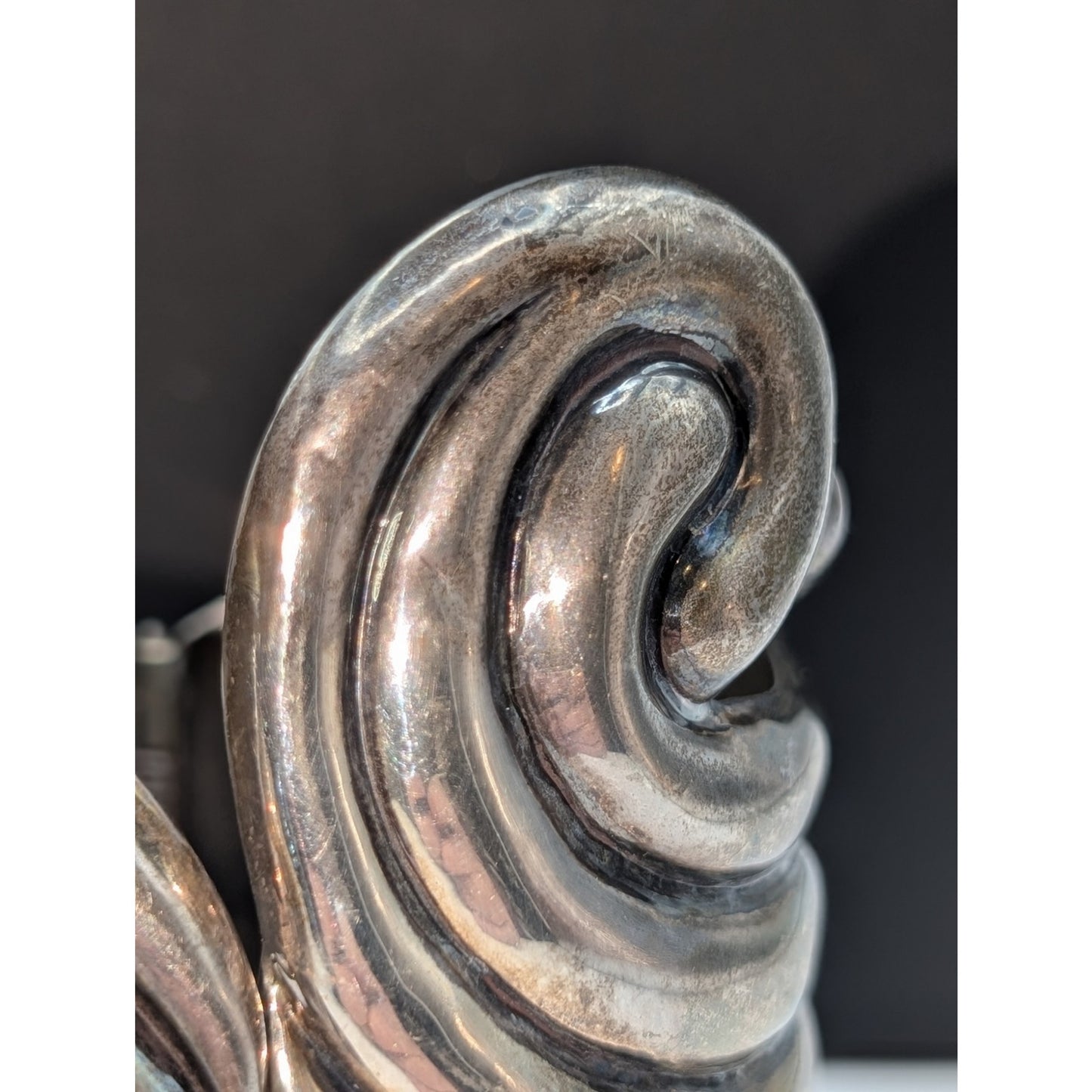 Vtg Taxco Signed ES Mexican Modernist 925 Sterling Scrolled Clamper Bracelet