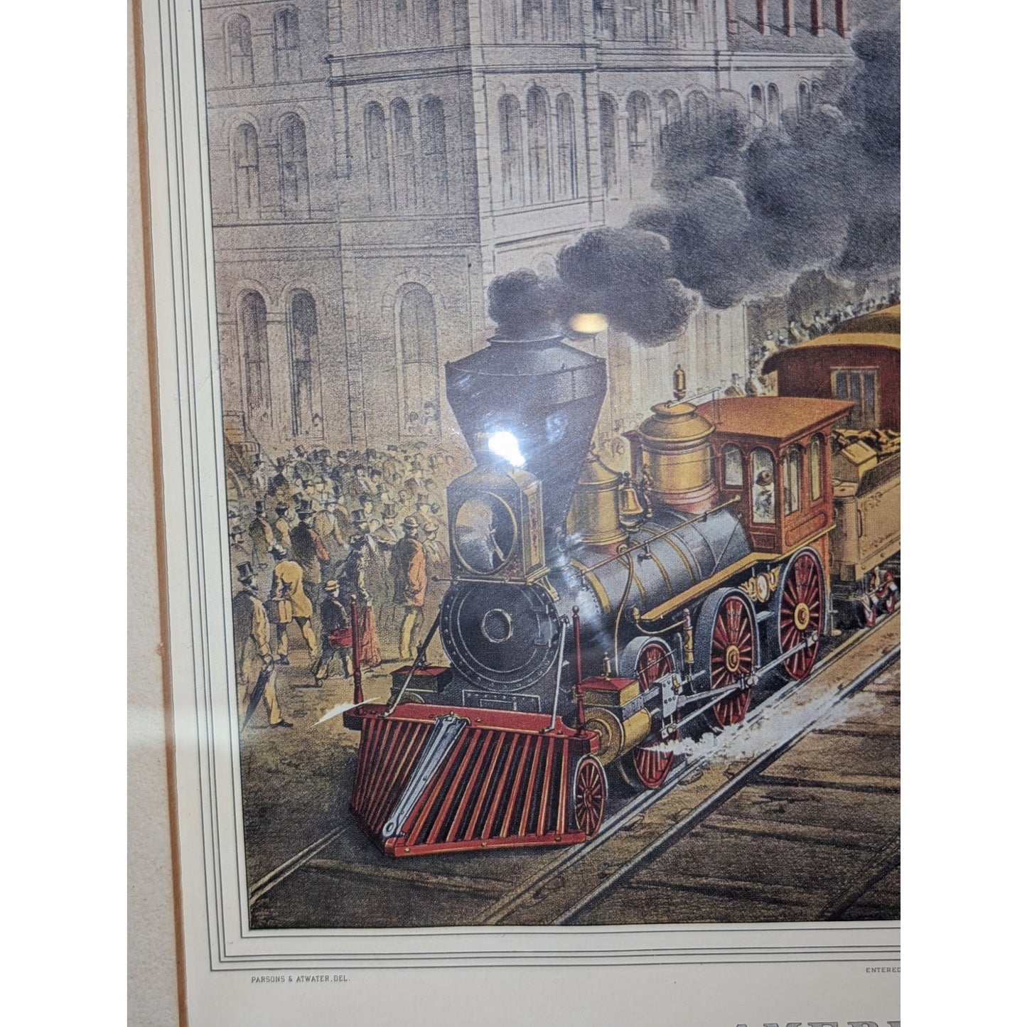 1874 Currier Ives Litho Art American Railroad Scene Express Train Parson Atwater