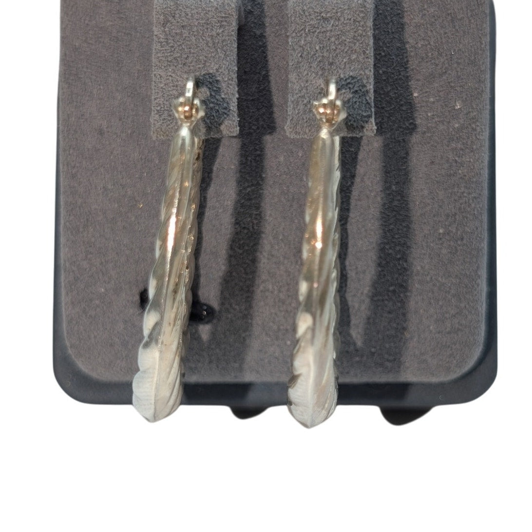 Vintage 925 Sterling Silver Oval Puff Shrimp Hoop Snap Down Latch Earrings