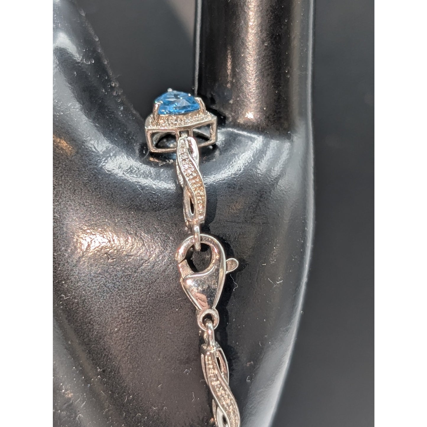 Trillion Cut Blue Topaz & Diamond Marked 925 Sterling Silver Bracelet