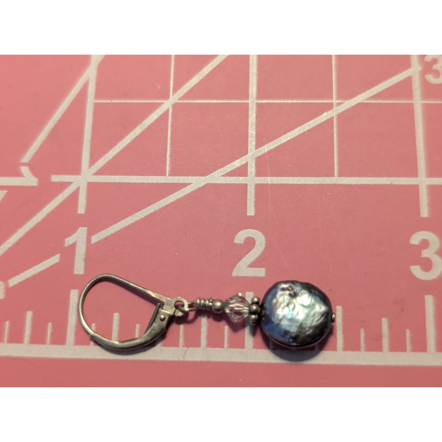 Natural Peacock Flat Coin Dangling Pearl 925 Sterling Silver Lever Back Earrings