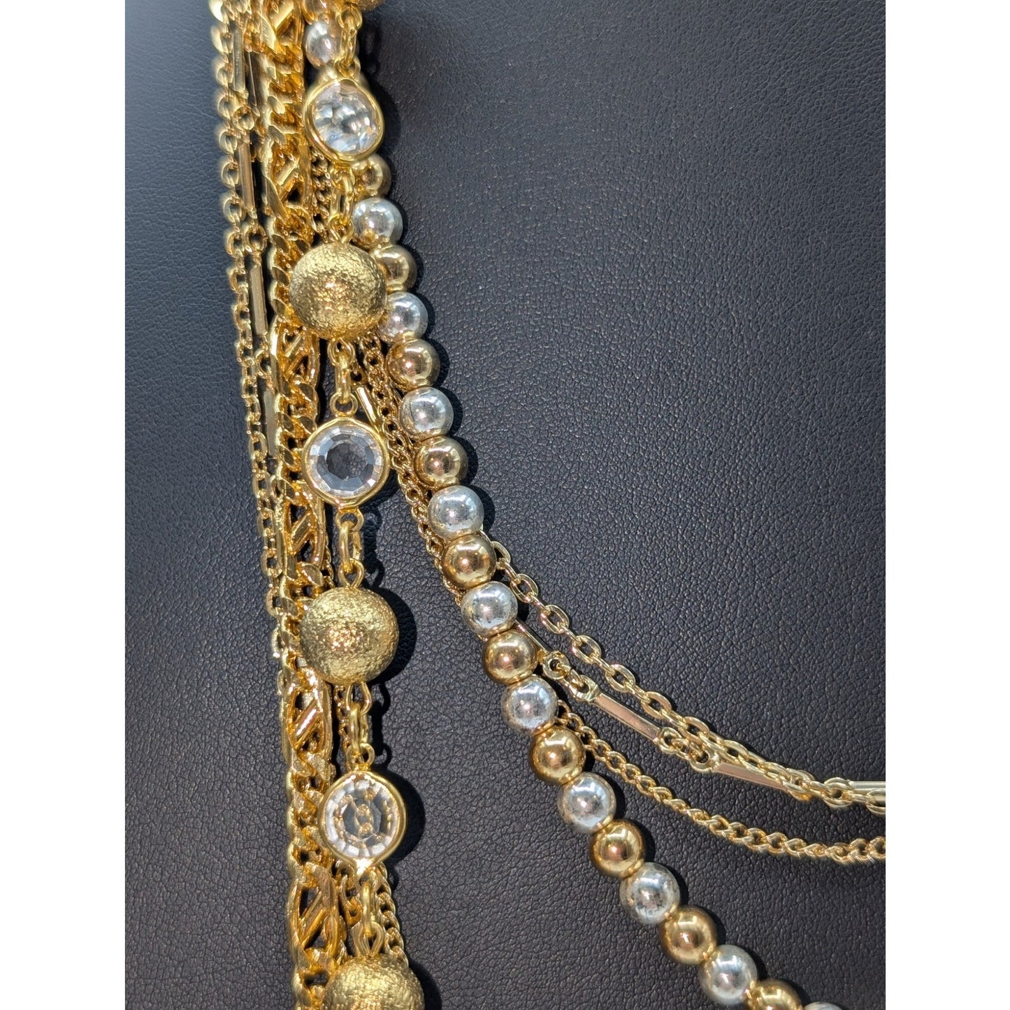 Lot of Four Gold Tone W/ Two Tone Crystal Layered Chain Necklaces