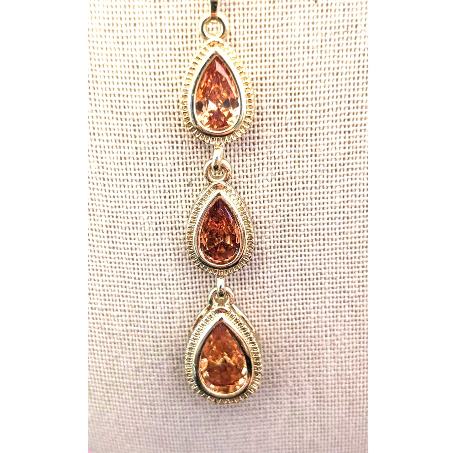 Three Teardrop Crystal Dangle Pendant Gold Tone Necklace