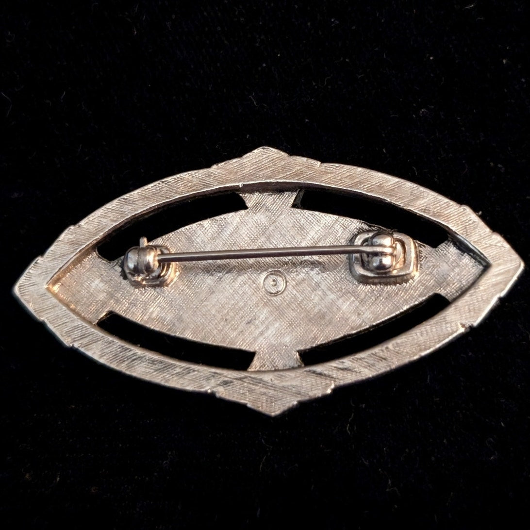 Art Deco Mother of Pearl Silver Tone Marcasite Look Brooch