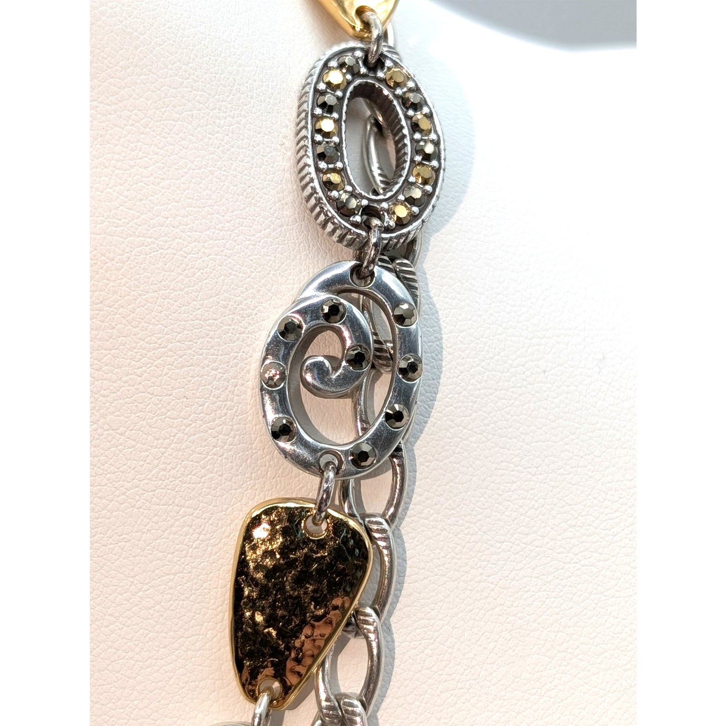 Brighton MELANGE XL Layering Two Tone Hammered Swirl Crystal Chain Necklace