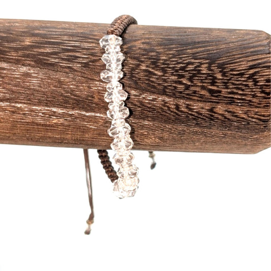 Glass Crystal Beaded Brown Cord Adjustable Cord Bracelet